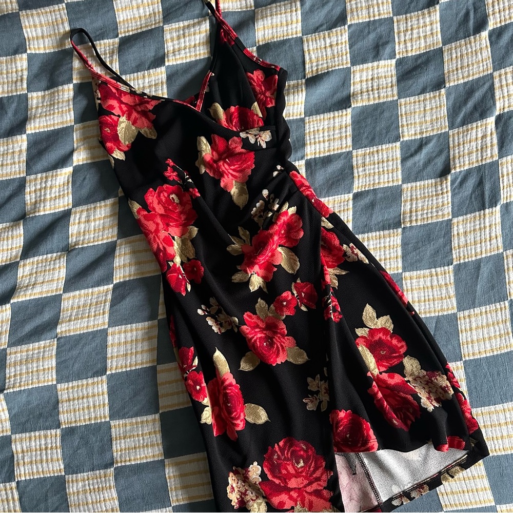 Floral Black and Red Dress